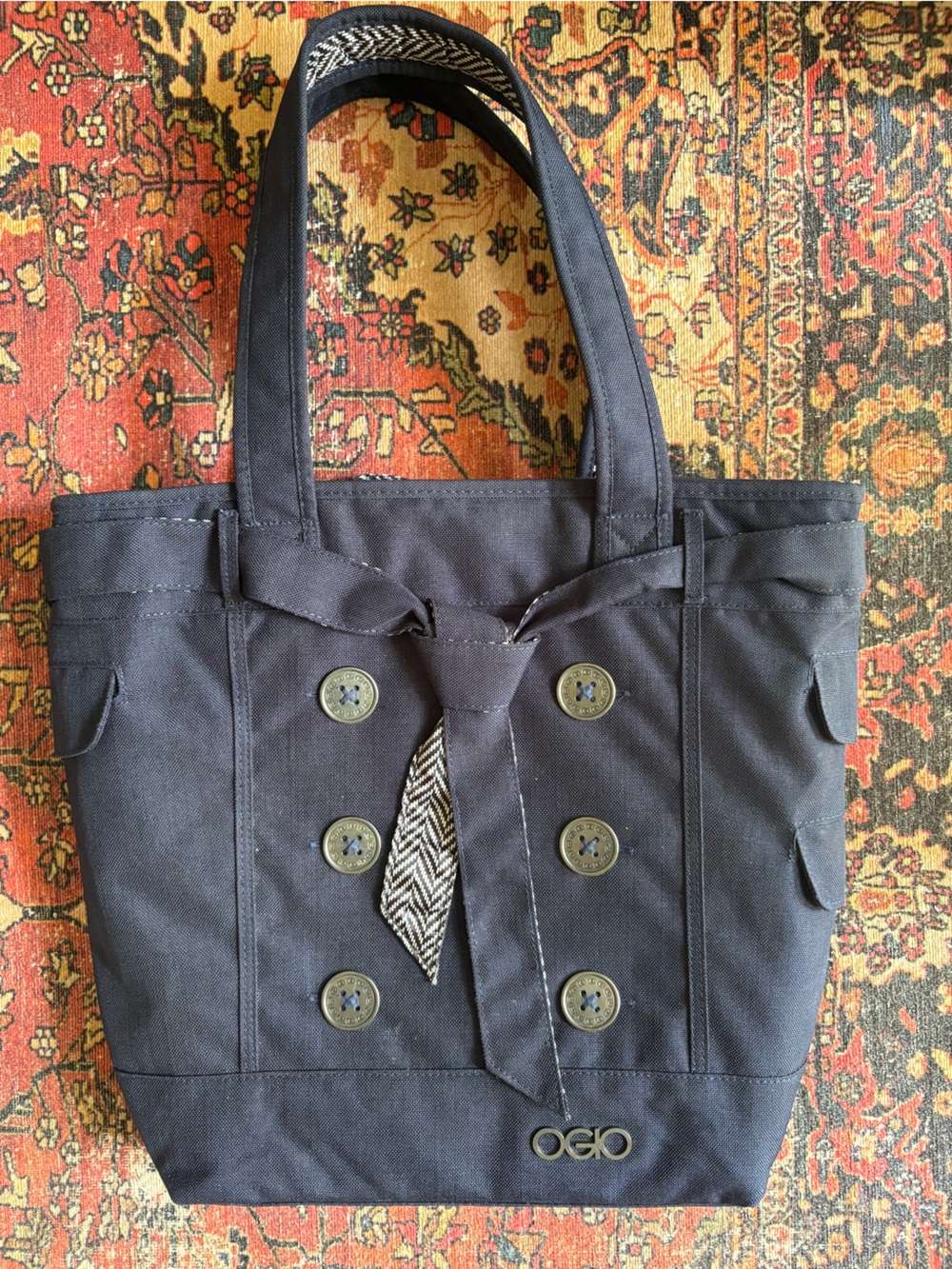 OGIO Black Double-Breasted Tote with Decorative Tie